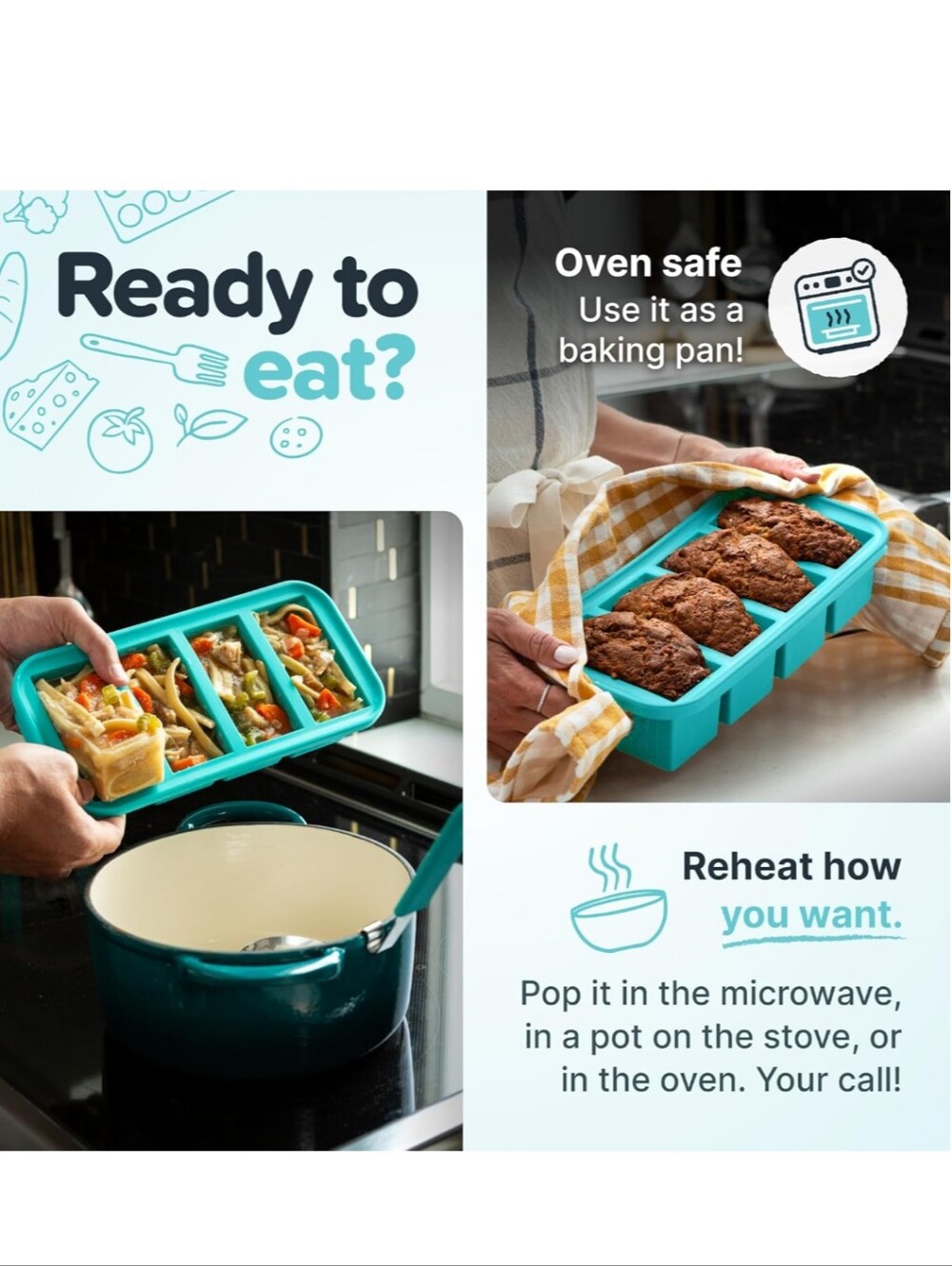 Souper Cubes 1 Cup Silicone Freezer Mold with Lid, Aqua